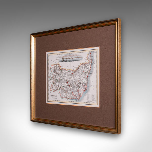 Antique County Map, Suffolk, Scottish, Framed Atlas Cartography, Victorian, 1840