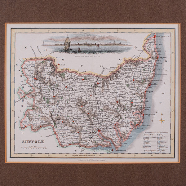 Antique County Map, Suffolk, Scottish, Framed Atlas Cartography, Victorian, 1840