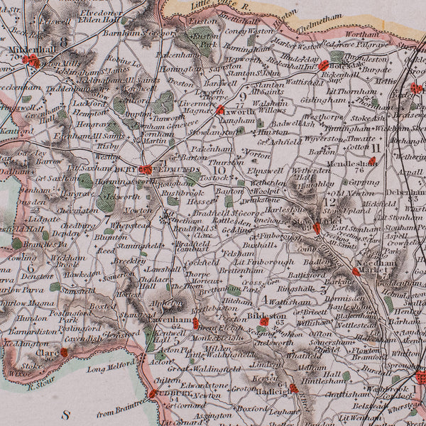 Antique County Map, Suffolk, Scottish, Framed Atlas Cartography, Victorian, 1840