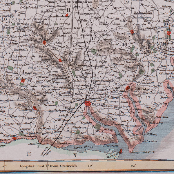Antique County Map, Suffolk, Scottish, Framed Atlas Cartography, Victorian, 1840