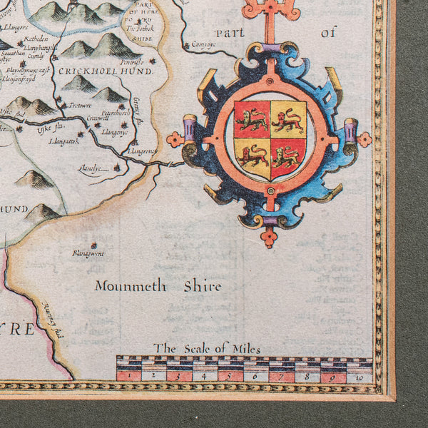 Vintage Map of Breconshire, Breknoke, English, Framed Reproduction, John Speed