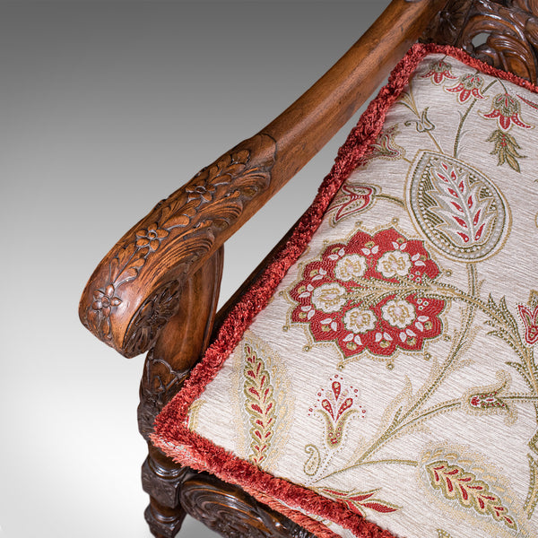 Pair of Antique Charles II Revival Arm Chairs, English, Elbow Seat, Edwardian