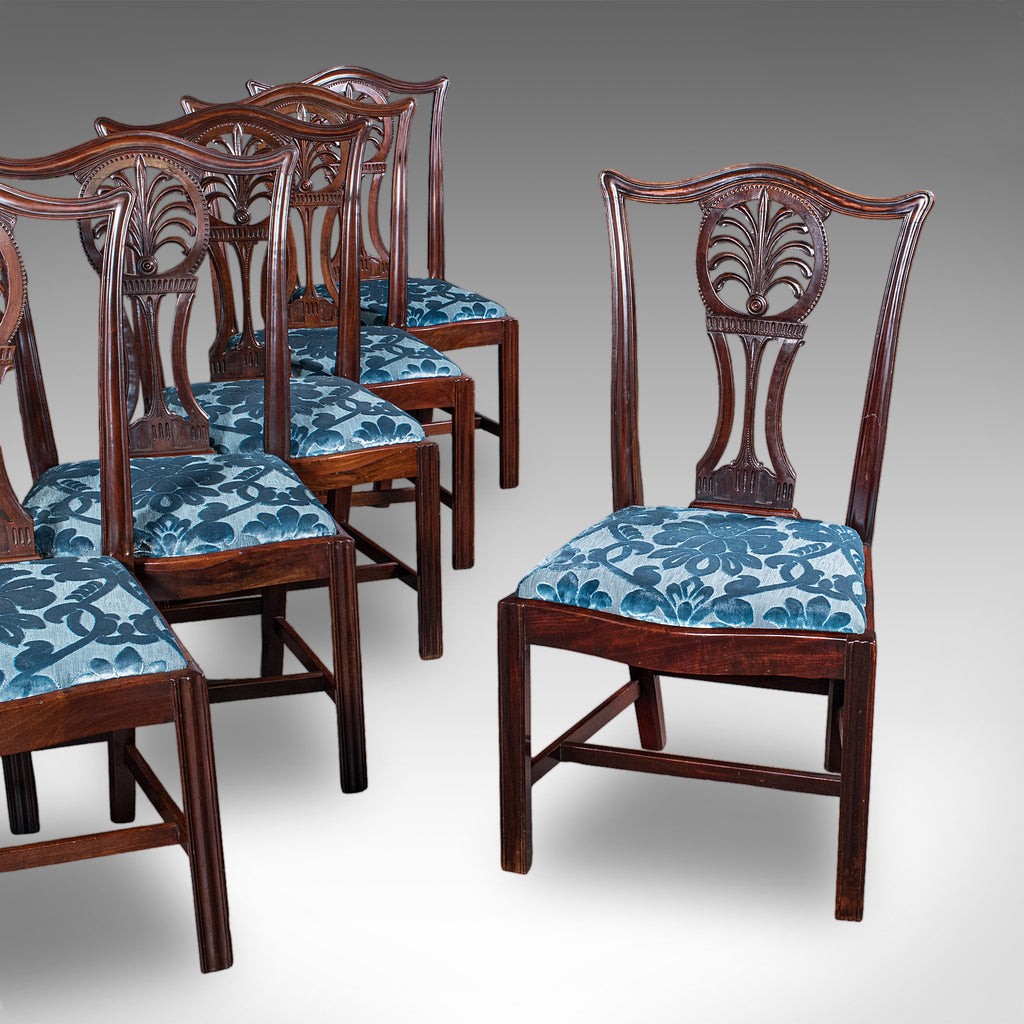 Set of 6 Antique Hepplewhite Revival Dining Chairs, English, Suite, Victorian