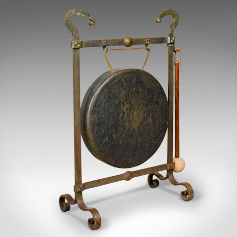 Large Antique Bronze Dinner Gong, Iron Frame, Medieval Styling, Circa 1900 - London Fine Antiques