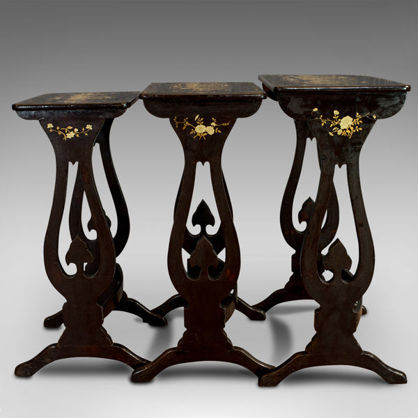 Antique Nest Of Occasional Tables, Oriental, Trio, Japanned, Victorian, C.1880
