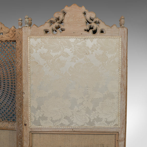 Antique Victorian Screen, English, Limed Oak, Cane, Room Divider, Wall Panel - London Fine Antiques