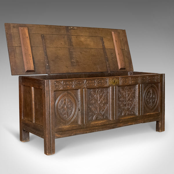 Antique Coffer, English, Oak, Chest, Trunk, Early 18th Century, Circa 1700 - London Fine Antiques