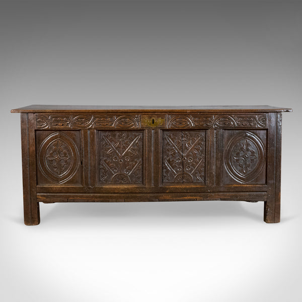 Antique Coffer, English, Oak, Chest, Trunk, Early 18th Century, Circa 1700 - London Fine Antiques