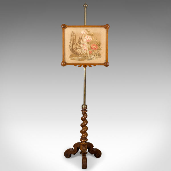 Antique Pole Screen, English, Victorian, Needlepoint, Tapestry Panel Circa 1860 - London Fine Antiques
