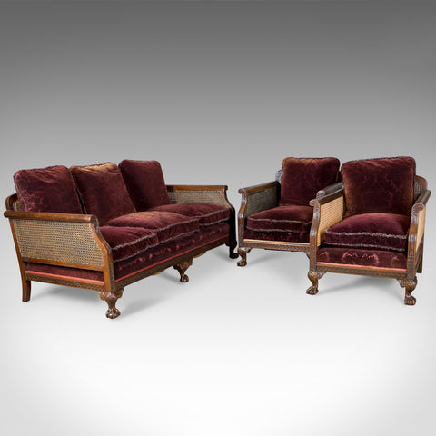 Antique Conservatory Suite, Bergere Sofa & Two Chairs, Edwardian, English c.1910 - London Fine Antiques