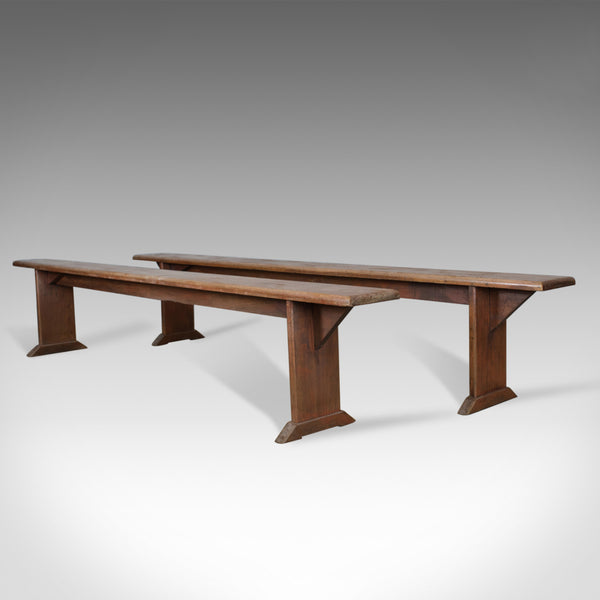 Pair of Antique Benches, Long Mahogany English Victorian, Seat up to Six c.1900 - London Fine Antiques