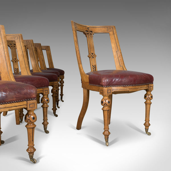 Set of Six Antique Dining Chairs, Scottish Ash Leather, Aesthetic Movement c1880 - London Fine Antiques
