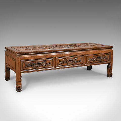 Vintage Chinese Coffee Table, Low, Three Drawer, Carved, Oriental Cabinet c.1940 - London Fine Antiques