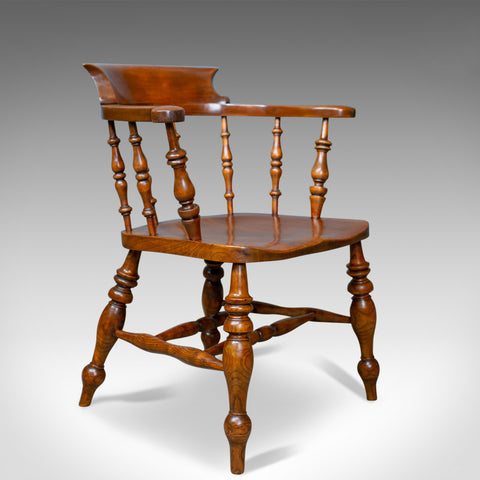 Antique Elbow Chair, Victorian, Elm, Bow-Back, Smokers, Captains, Desk c.1880 - London Fine Antiques