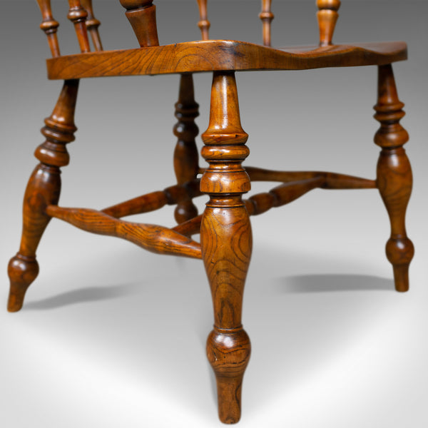 Antique Elbow Chair, Victorian, Elm, Bow-Back, Smokers, Captains, Desk c.1880 - London Fine Antiques