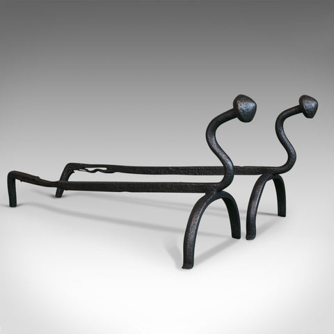 Pair of Antique Andirons, English, Firedogs, Forged, Turn of the Century C.1900 - London Fine Antiques