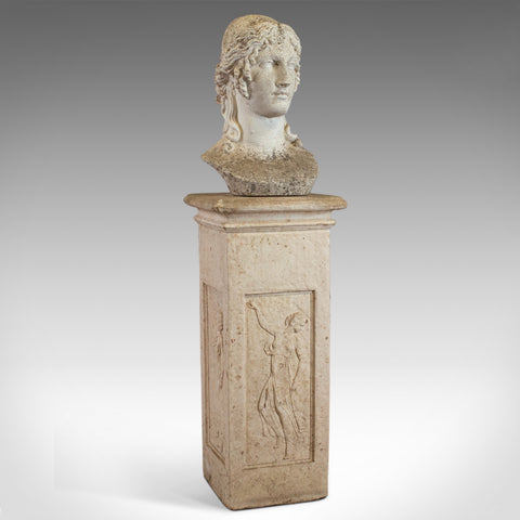 Antique Bust on Pedestal, Garden, Italian, Classical, Female Pose, Circa 1910 - London Fine Antiques
