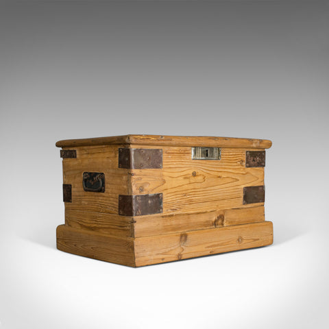 Small Antique Carriage Chest, Victorian, Metal Bound, Pine Trunk, Circa 1870 - London Fine Antiques