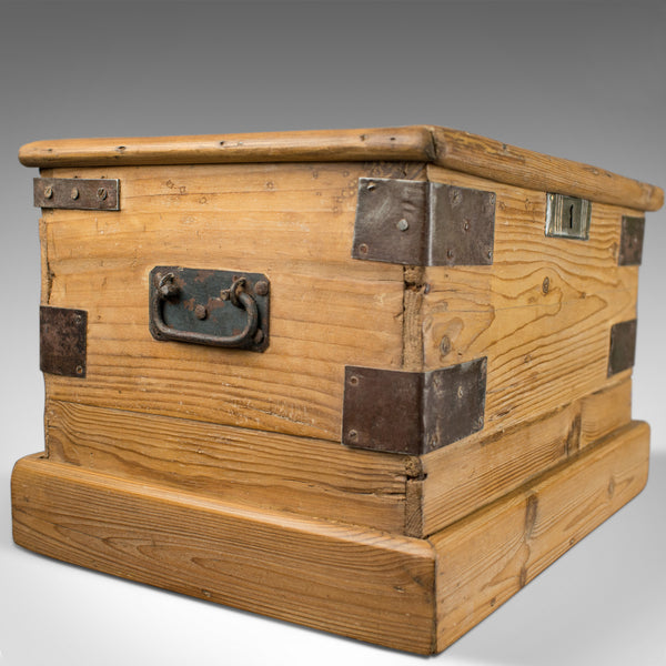 Small Antique Carriage Chest, Victorian, Metal Bound, Pine Trunk, Circa 1870 - London Fine Antiques