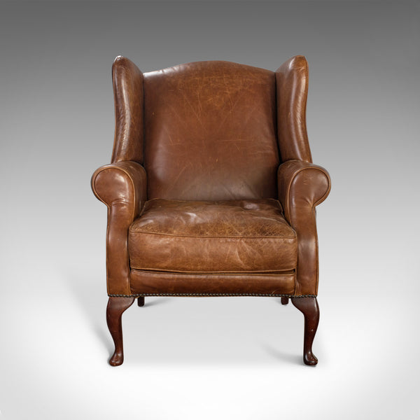 Vintage Leather Armchair, English, Wingback Chair, Late 20th Century - London Fine Antiques