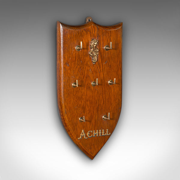 Antique Keymaster's Board, Scottish, Oak, Brass, Key Shield, Victorian, C.1900