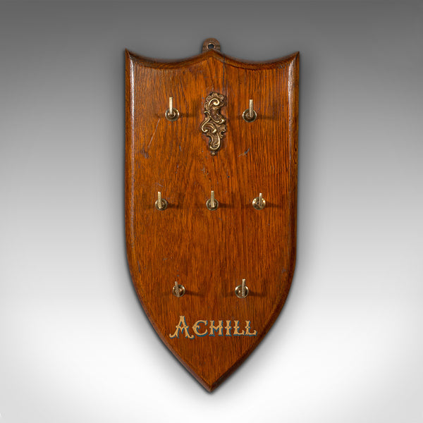 Antique Keymaster's Board, Scottish, Oak, Brass, Key Shield, Victorian, C.1900
