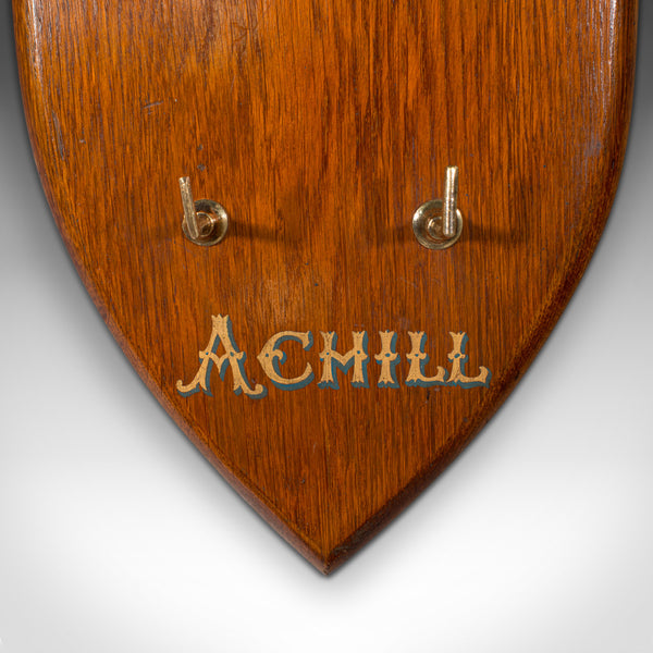 Antique Keymaster's Board, Scottish, Oak, Brass, Key Shield, Victorian, C.1900