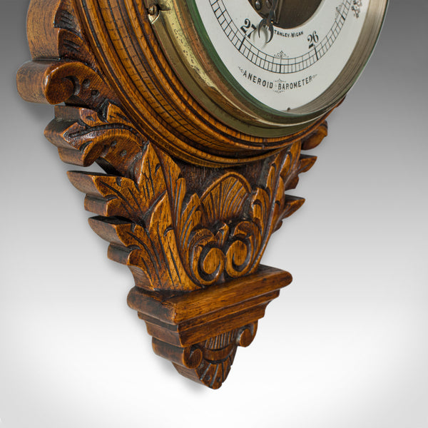 Antique Aneroid Barometer, English, Winstanley of Wigan, Oak, Banjo, Temperature - London Fine Antiques