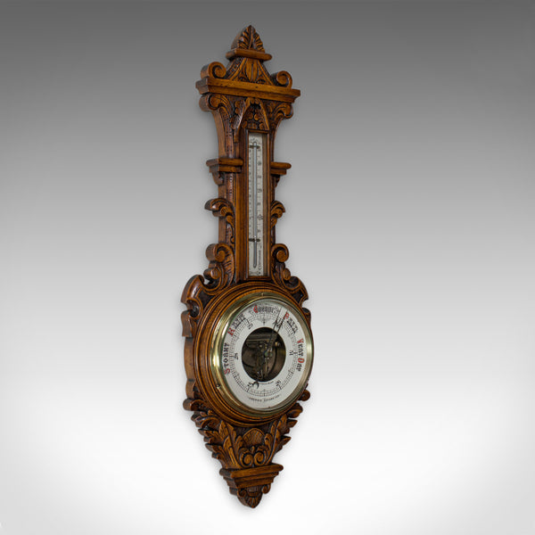 Antique Aneroid Barometer, English, Winstanley of Wigan, Oak, Banjo, Temperature - London Fine Antiques