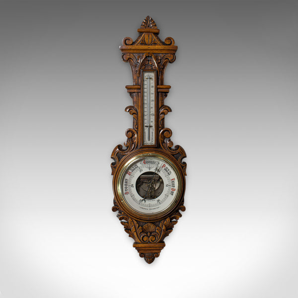 Antique Aneroid Barometer, English, Winstanley of Wigan, Oak, Banjo, Temperature - London Fine Antiques