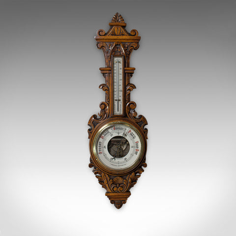 Antique Aneroid Barometer, English, Winstanley of Wigan, Oak, Banjo, Temperature - London Fine Antiques