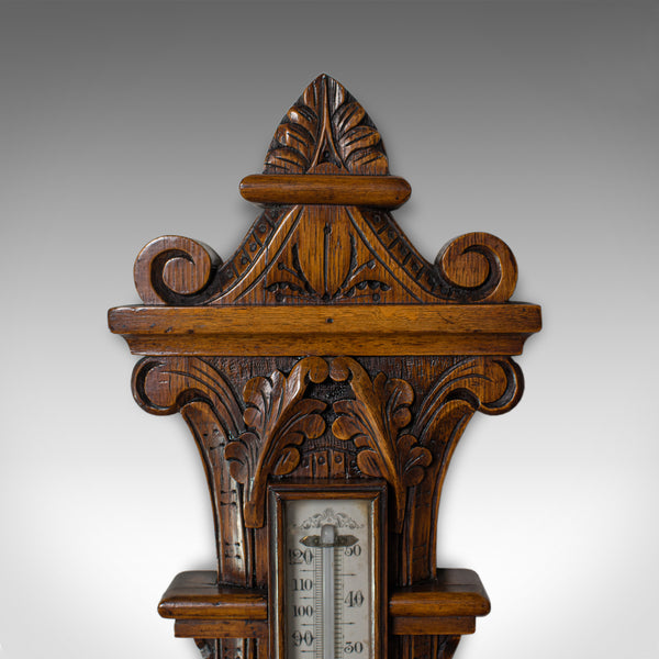 Antique Aneroid Barometer, English, Winstanley of Wigan, Oak, Banjo, Temperature - London Fine Antiques