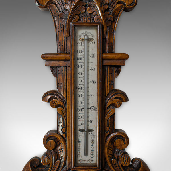 Antique Aneroid Barometer, English, Winstanley of Wigan, Oak, Banjo, Temperature - London Fine Antiques