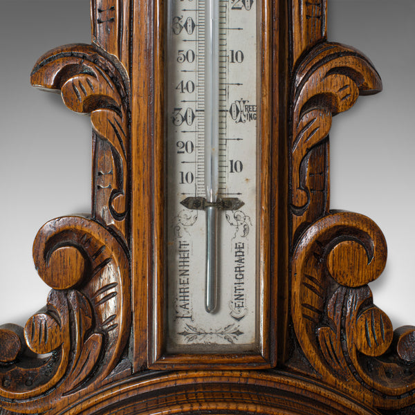 Antique Aneroid Barometer, English, Winstanley of Wigan, Oak, Banjo, Temperature - London Fine Antiques