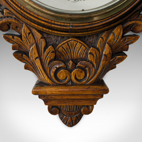 Antique Aneroid Barometer, English, Winstanley of Wigan, Oak, Banjo, Temperature - London Fine Antiques