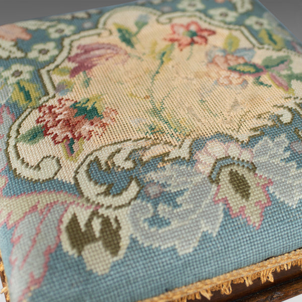 Square Antique Footstool, English, Victorian, Needlepoint, Carriage, C19th c1890 - London Fine Antiques