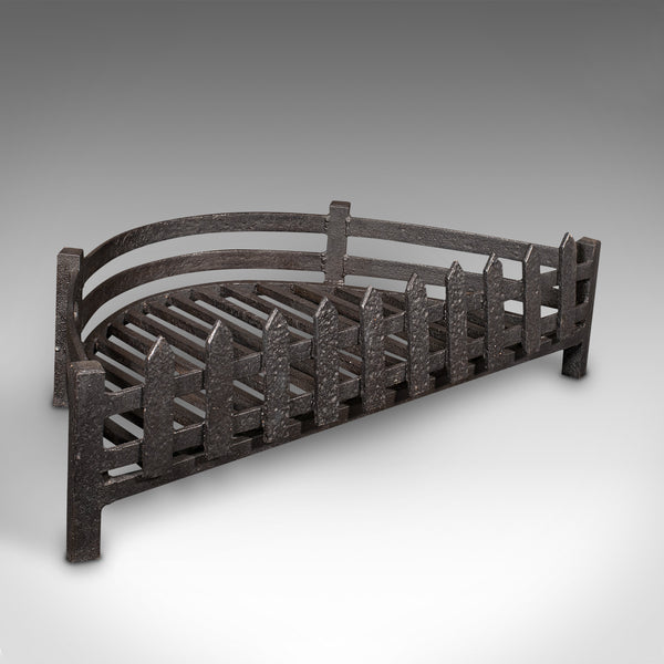 Antique Demi Lune Fire Grate, English, Cast Iron, Fireplace Basket, Victorian