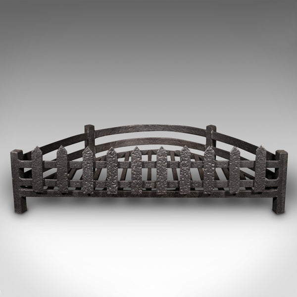 Antique Demi Lune Fire Grate, English, Cast Iron, Fireplace Basket, Victorian