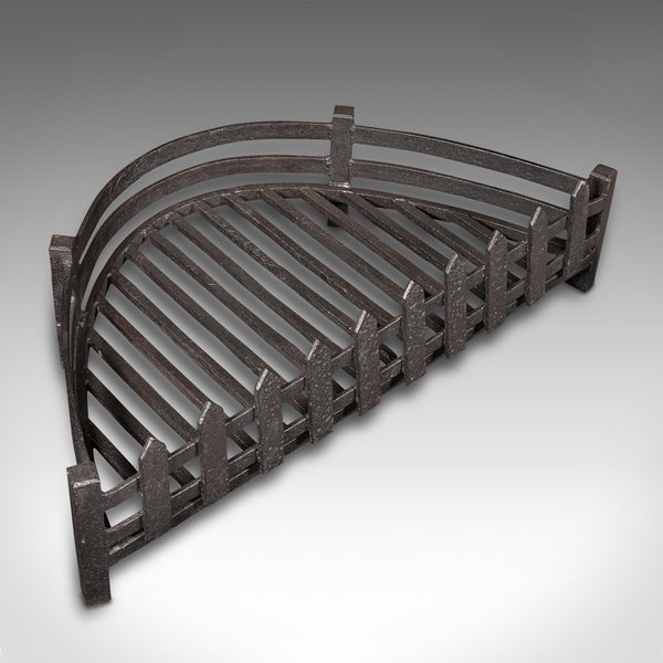 Antique Demi Lune Fire Grate, English, Cast Iron, Fireplace Basket, Victorian