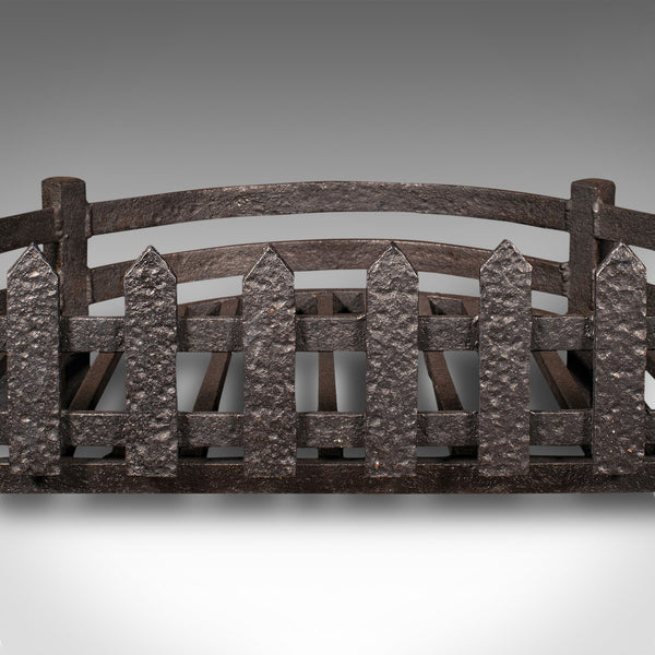 Antique Demi Lune Fire Grate, English, Cast Iron, Fireplace Basket, Victorian