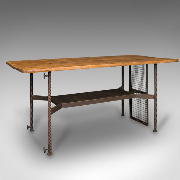 Vintage Writing Desk, English, Steel, Victorian Pine, Shop Retail, Display Table
