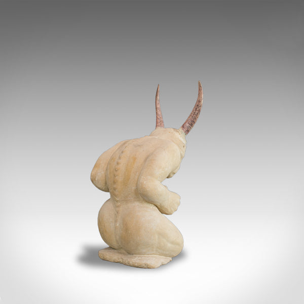 The Gate Guardian, Sculpture, Dominic Hurley, English, Bath Stone, Goat Horn - London Fine Antiques