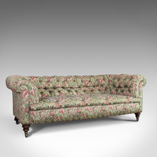 Antique Chesterfield Sofa, English, Textile, Mahogany, Couch, Seats 2 to 3 - London Fine Antiques