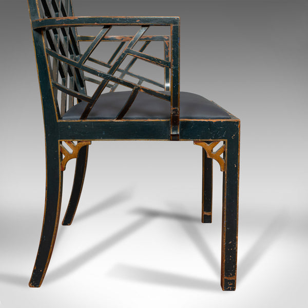 Antique Birdcage Elbow Chair, English, Painted, Leather, Regency, Circa 1820 - London Fine Antiques