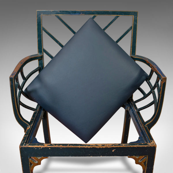 Antique Birdcage Elbow Chair, English, Painted, Leather, Regency, Circa 1820 - London Fine Antiques