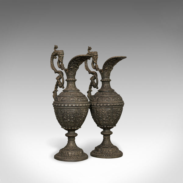Pair Of, Antique Ewers, Classical Taste, French, Bronze Spelter, Jug, Pitcher - London Fine Antiques