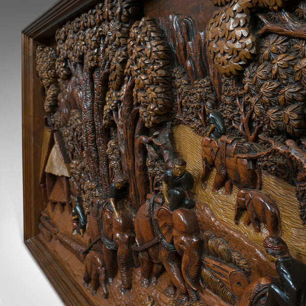 Vintage Carved Wall Panel, Ceylon, Ironwood, Decorative, Frieze, Jungle, C20th - London Fine Antiques