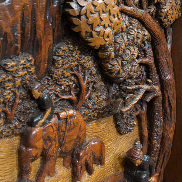 Vintage Carved Wall Panel, Ceylon, Ironwood, Decorative, Frieze, Jungle, C20th - London Fine Antiques