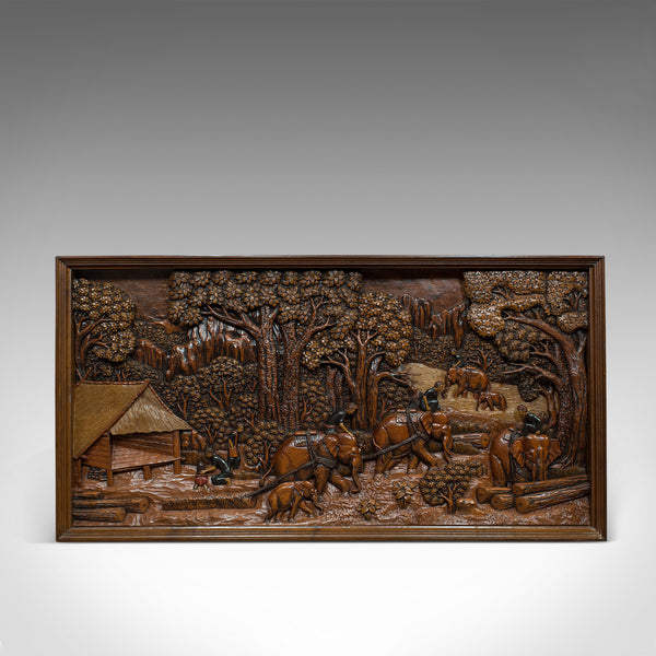 Vintage Carved Wall Panel, Ceylon, Ironwood, Decorative, Frieze, Jungle, C20th - London Fine Antiques