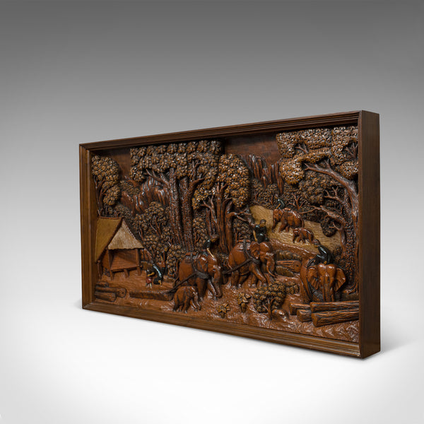 Vintage Carved Wall Panel, Ceylon, Ironwood, Decorative, Frieze, Jungle, C20th - London Fine Antiques